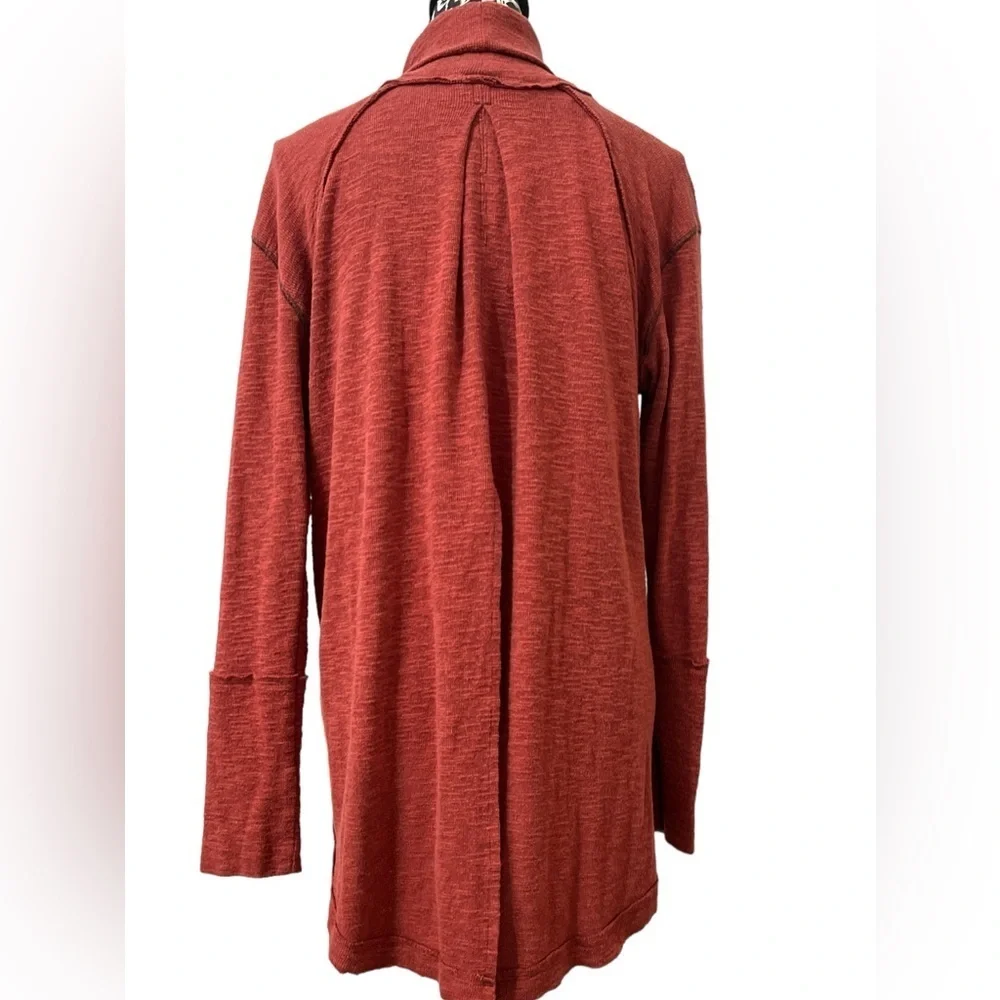 Free People Split Back Turtleneck Top Cinnamon Rust Oversized Large